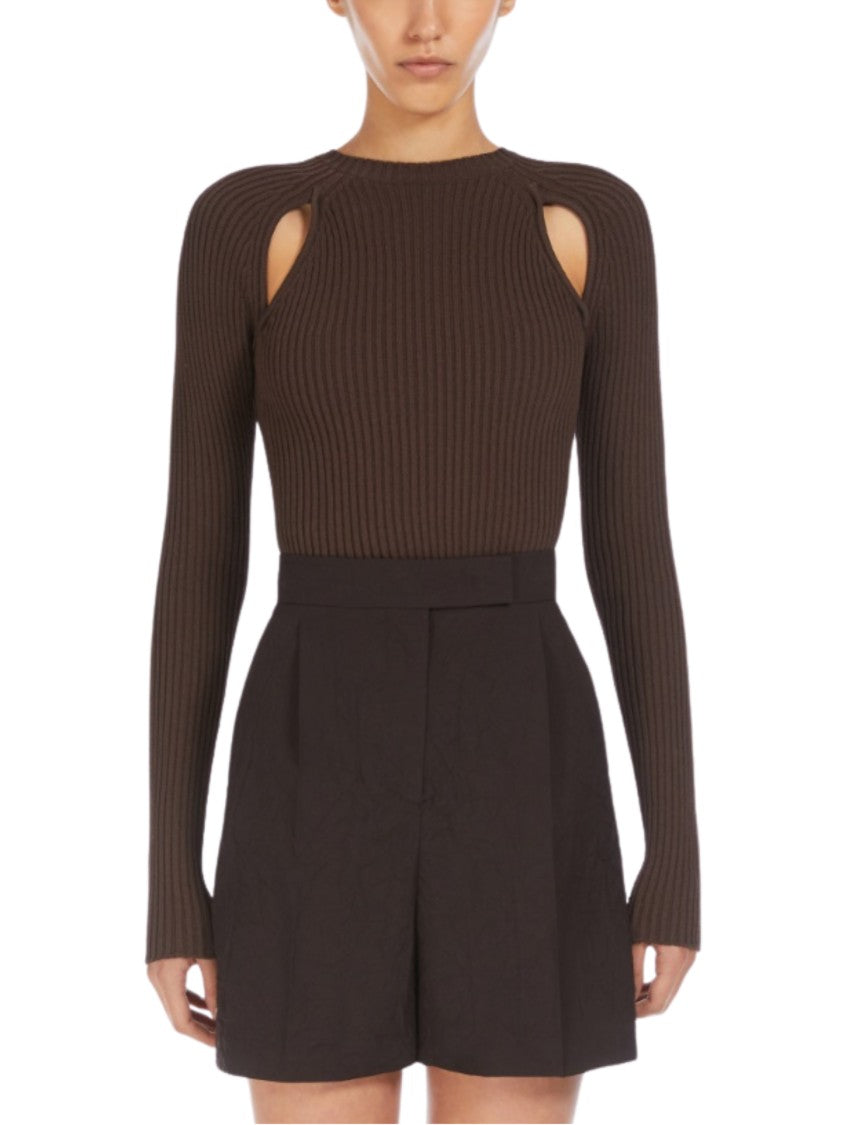 Max Mara Cropped Brown Sweater With Ribbed Texture