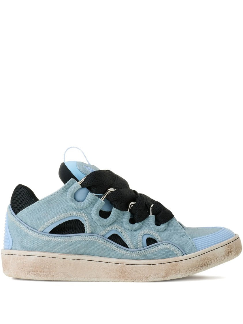 Lanvin Blue Curb Sneakers Cut-Out Suede Sneakers