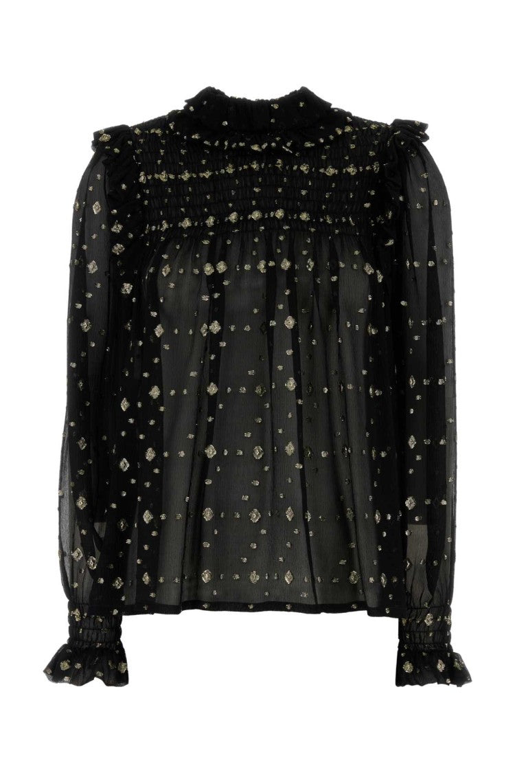 Saint Laurent Embroidered Crepe Blouse