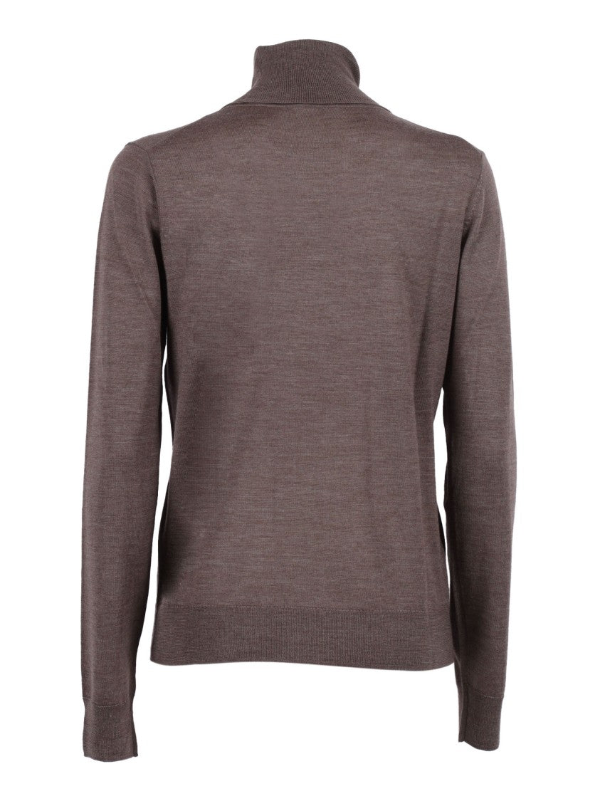 P.A.R.O.S.H. Refined Brown Turtleneck Sweater With Lightweight Knit And Ribbed Cuffs