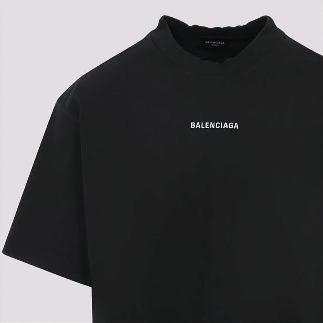 Balenciaga Cropped Black Cotton T-Shirt With Logo Detailing