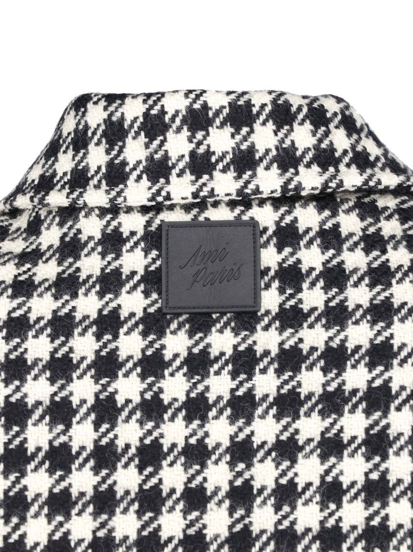 Ami Paris Classic Houndstooth Pattern Wool Jacket With Pointed Collar