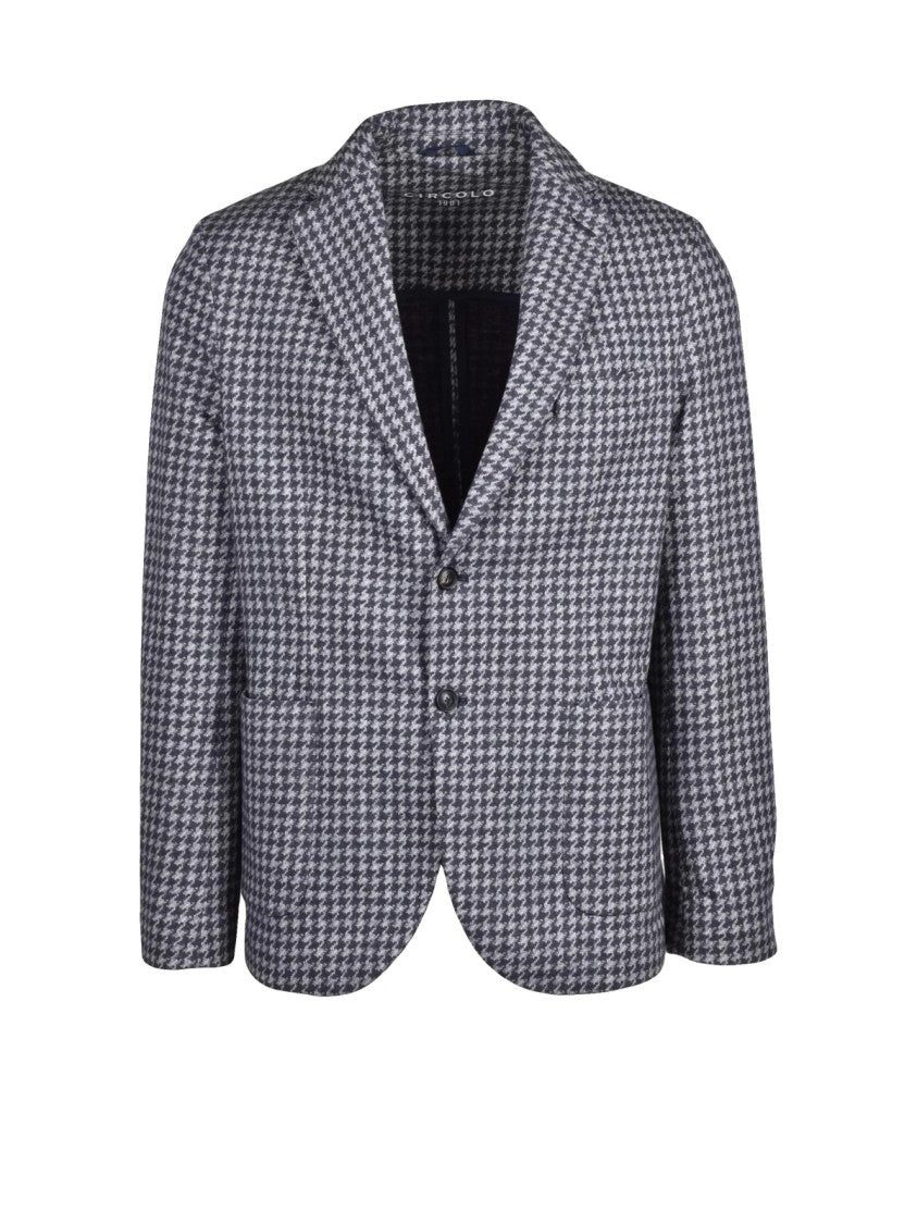 Circolo 1901 Blue/Grey Houndstooth Stretch Cotton Rounded Blazer