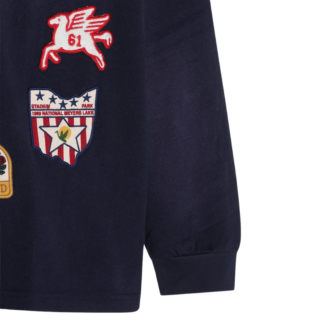 Found Long-Sleeve Denim Collar Embroidered Polo Shirt