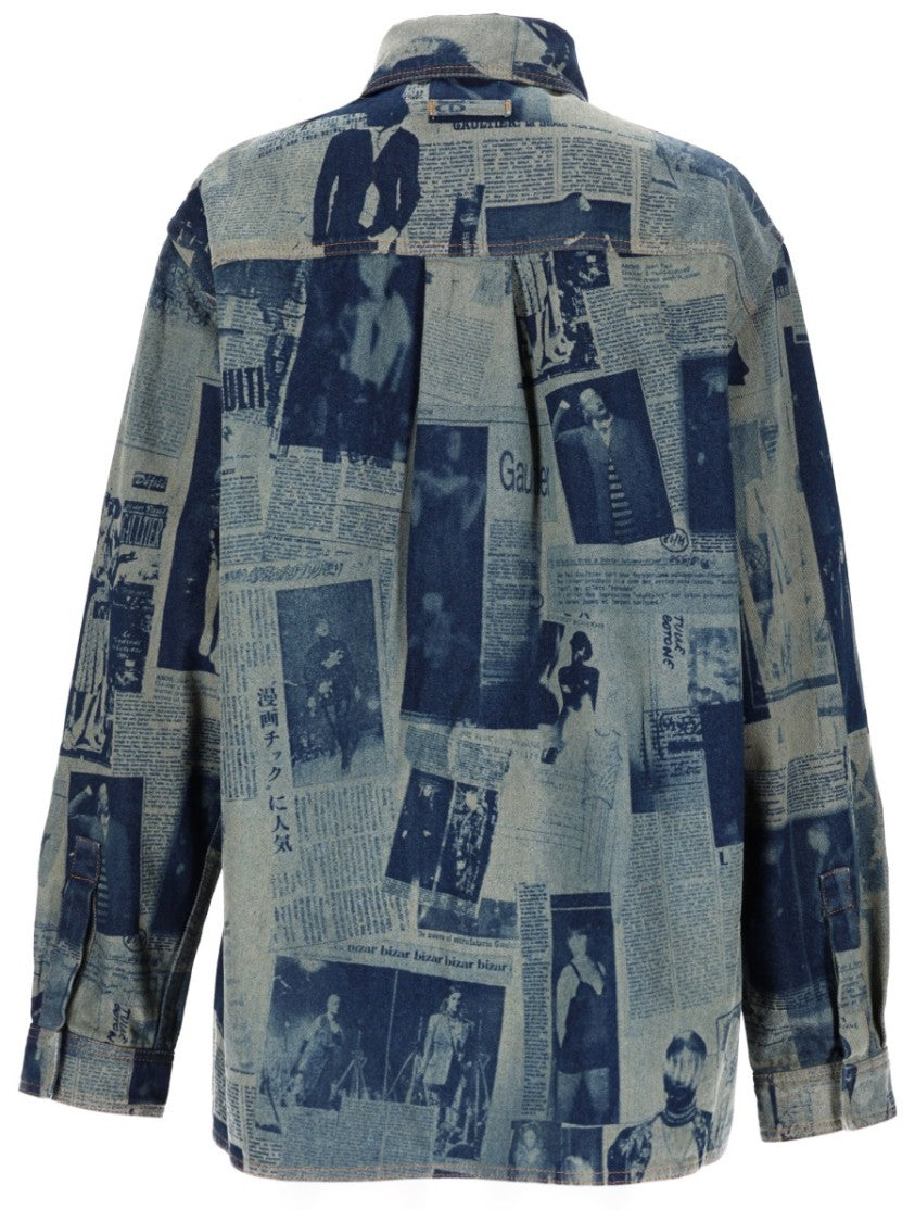 Jean Paul Gaultier All-Over Newspaper Print Cotton Shirt