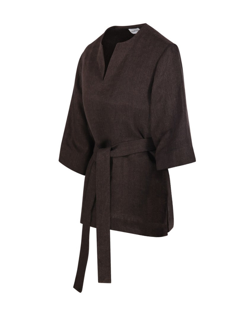 Parosh Relaxed Fit Linen Blouse With V-Neckline