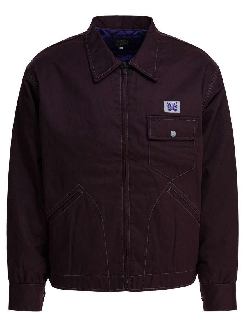 Needles Burgundy Lightweight Jacket With Quilted Interior And Classic Collar
