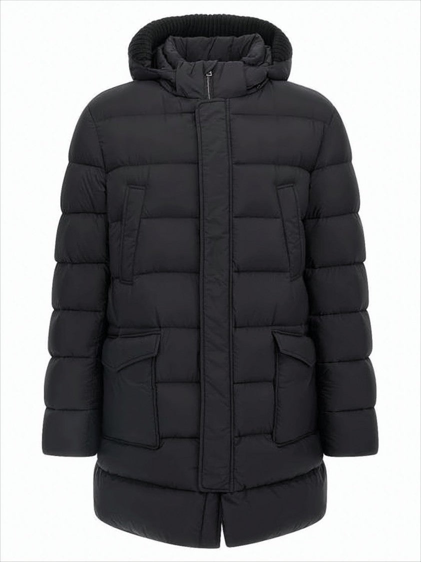 Herno Quilted Black Down Jacket With Detachable Hood