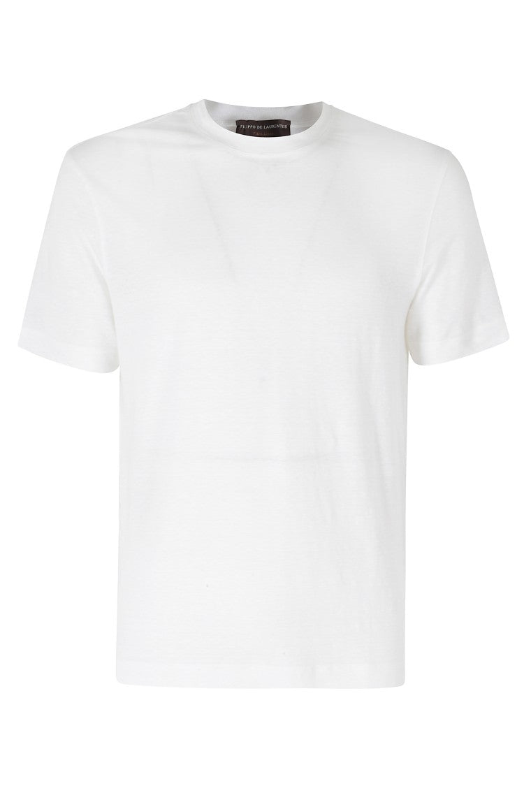 Filippo De Laurentiis White Linen-Jersey Crewneck Linen-Blend T-Shirt