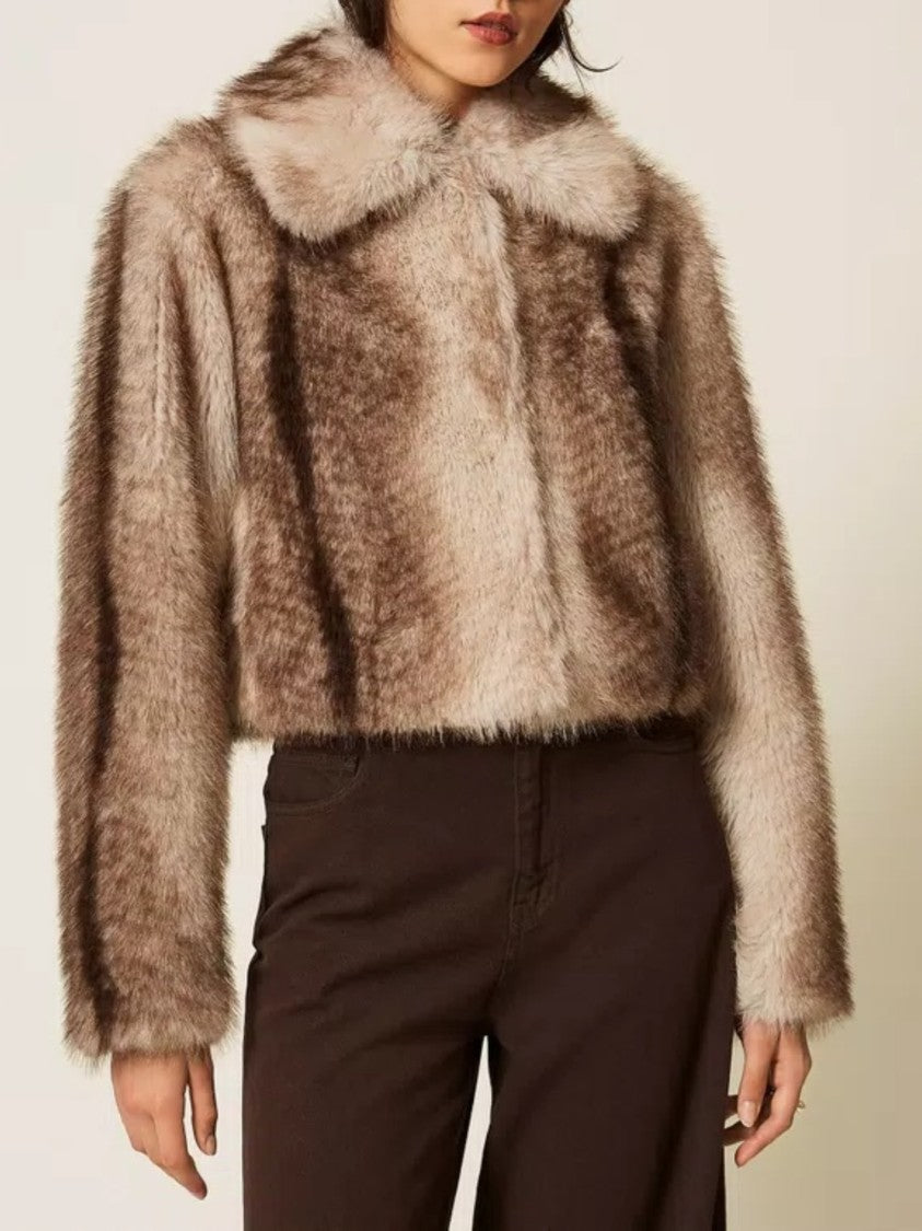 Twin-Set Cropped Faux Fur Jacket