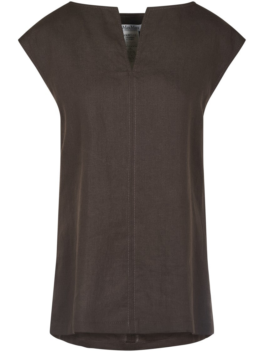 Max Mara Relaxed Fit Brown Top With V-Neckline