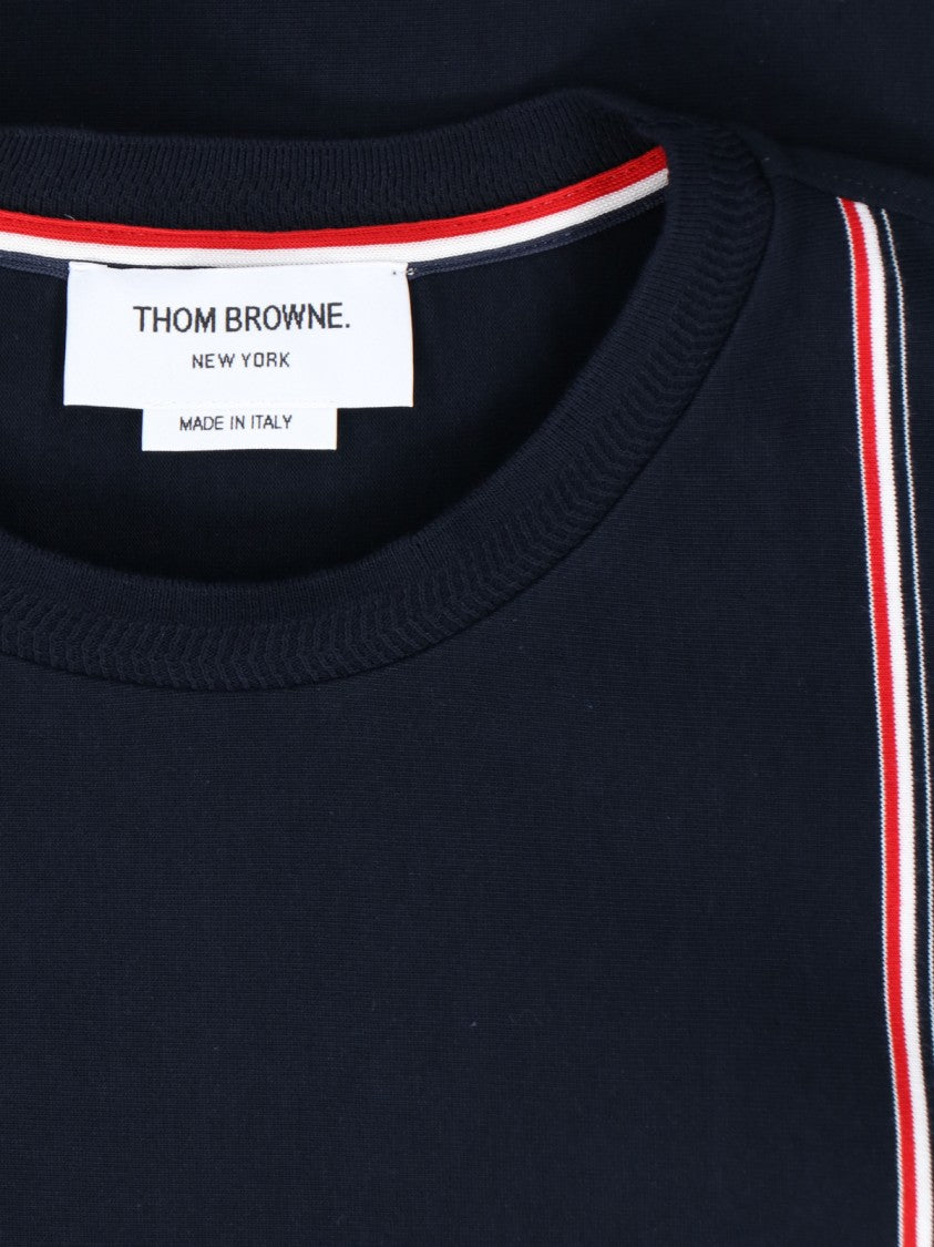 Thom Browne Navy Blue Cotton T-Shirt With Tricolor Detail