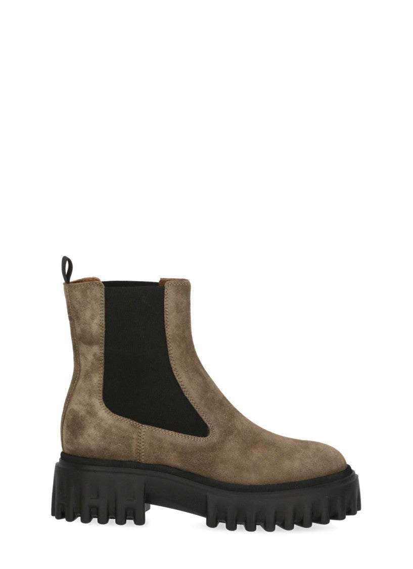 Hogan Brown Suede Slip-On Boots With Block Heel And Logo Detail