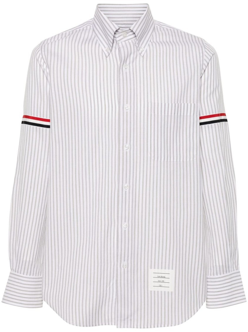Thom Browne Vertical Stripe Button-Down Shirt With Rwb Detail