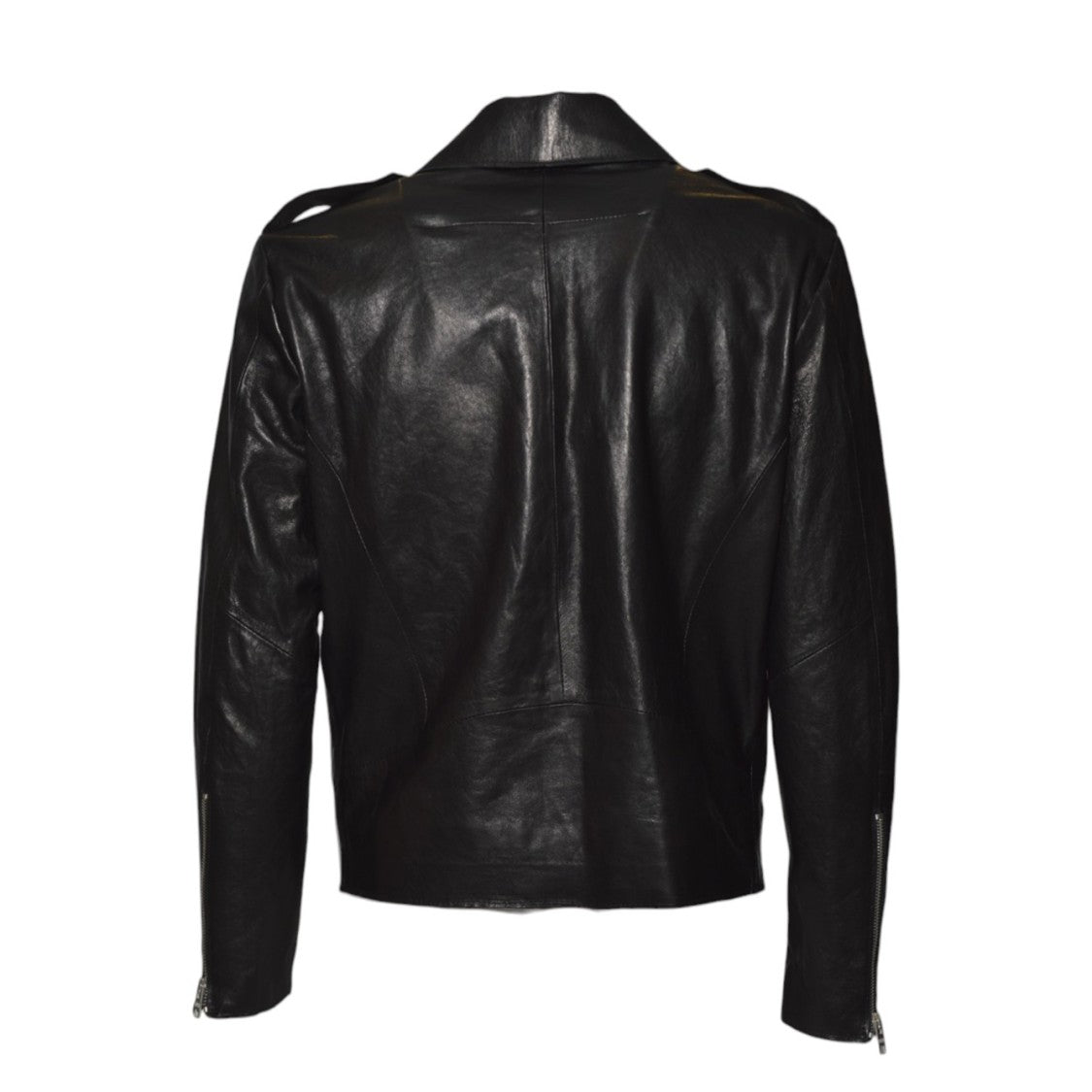 Dfour Asymmetrical Black Leather Jacket With Multi-Pocket Design
