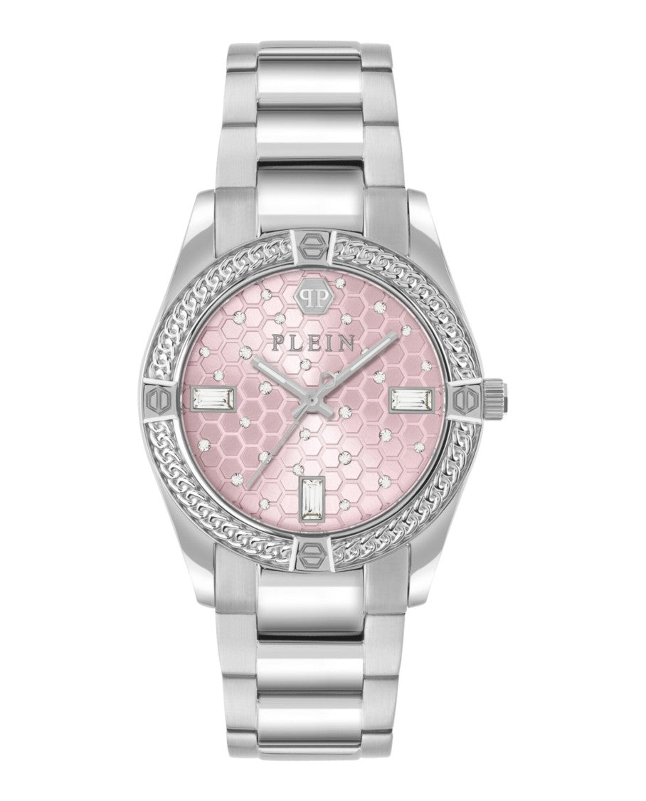 Philipp Plein Plein Icon Chain Crystal Watch With Pink Guilloche Dial