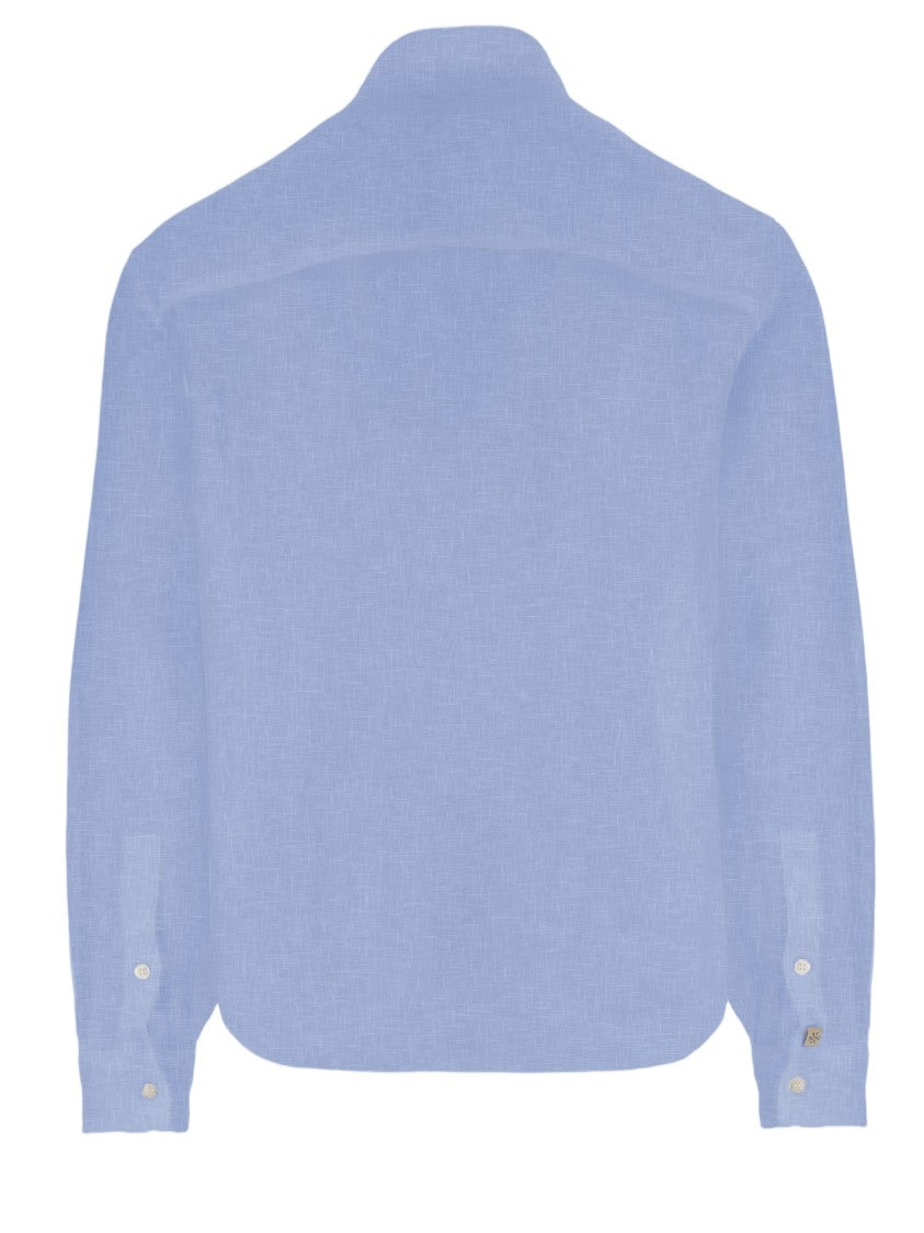 Jacob Cohen Light Blue Linen Shirt With Classic Collar