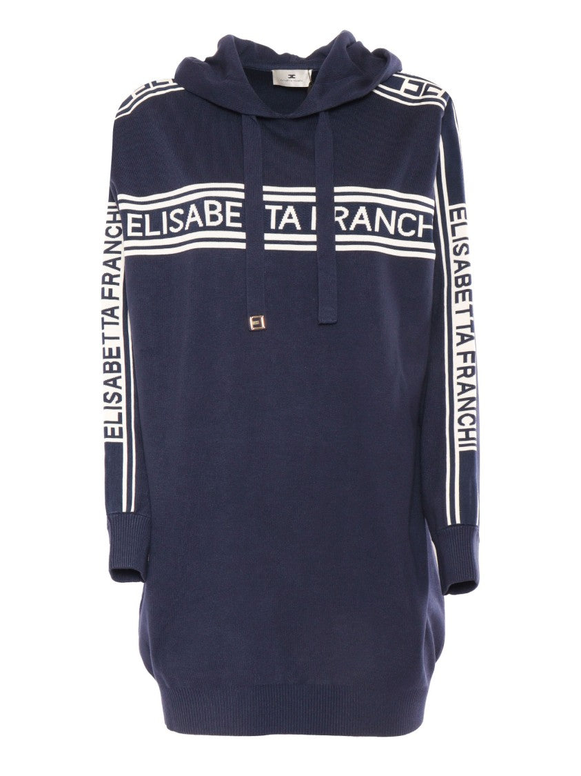 Elisabetta Franchi Knitted Dress With Hood And Bold Branding