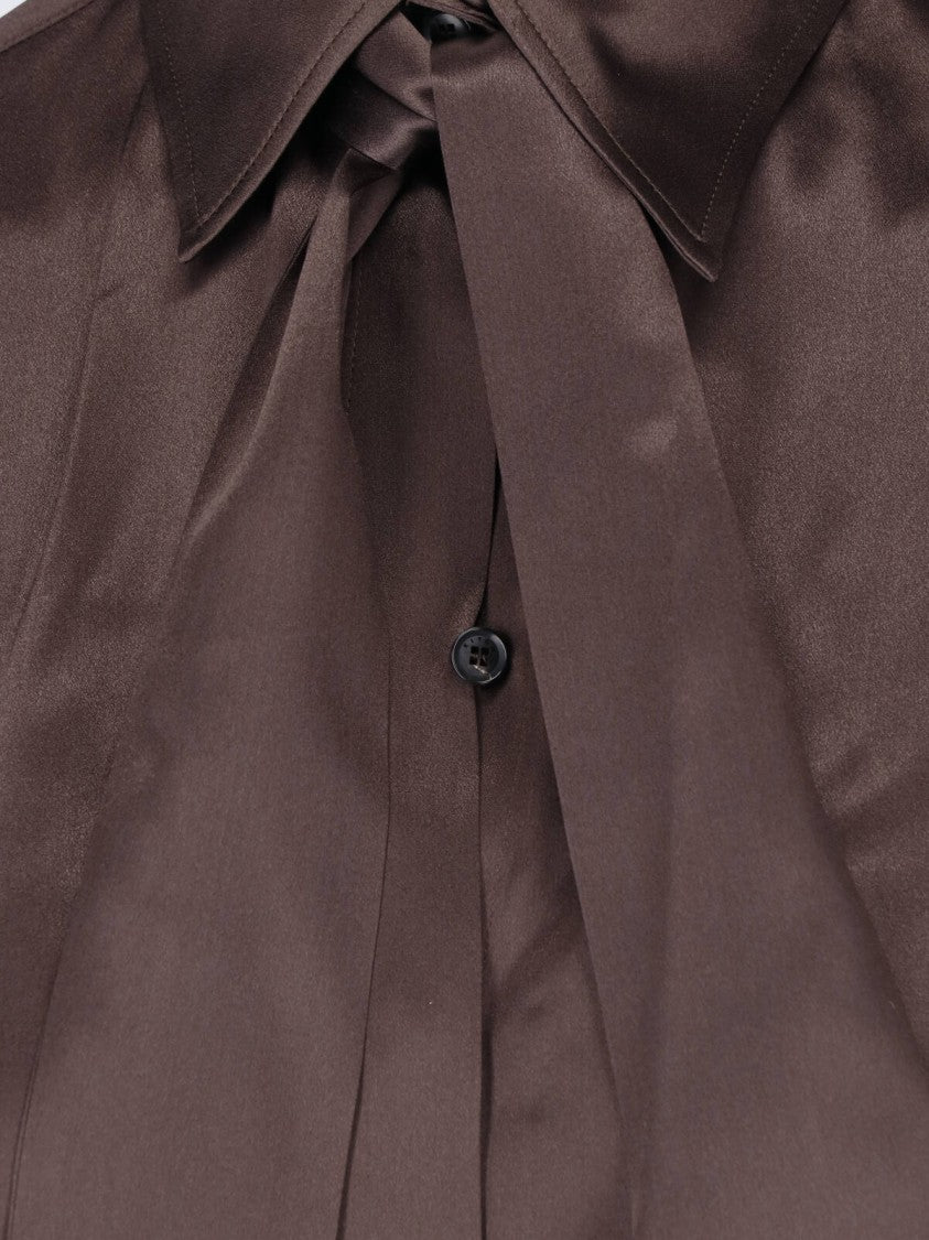 Kiton Brown Ribbon Detail Silk Blouse