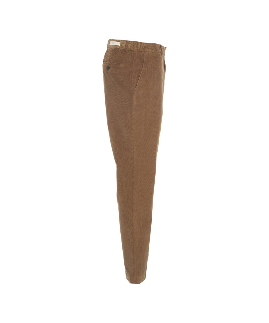 Briglia Brown Corduroy Trousers With Classic Straight Cut And Hidden Zipper