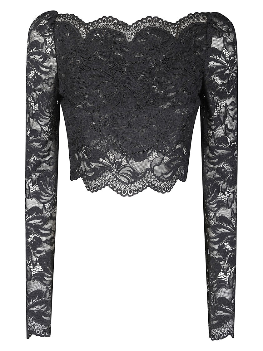 Paco Rabanne Fitted Cropped Lace Top With Long Sleeves