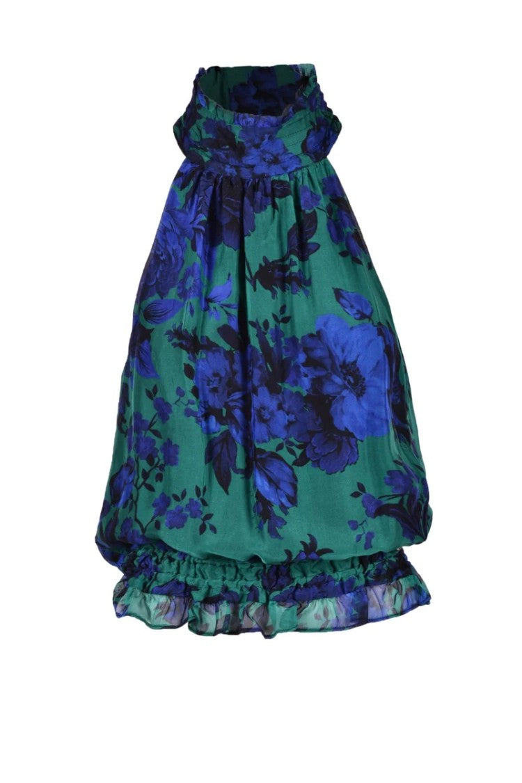 Liu Jo Green Blue Floral Silk-Blend Top