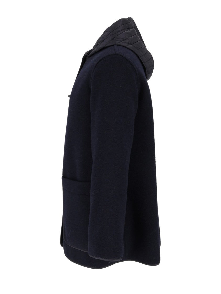 Fay Short Wool-Blend Jacket With Quilted Hood And Hook Detail