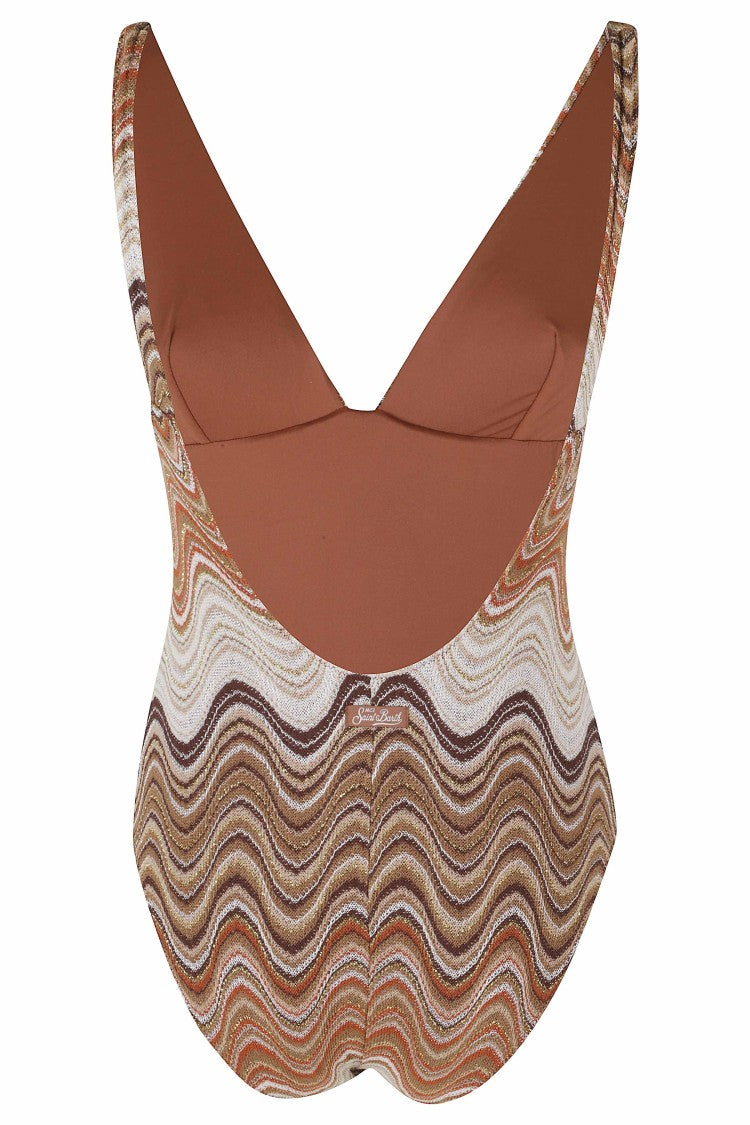 Mc2 Saint Barth Mavi Wave Print Triangle One-Piece Swimsuit