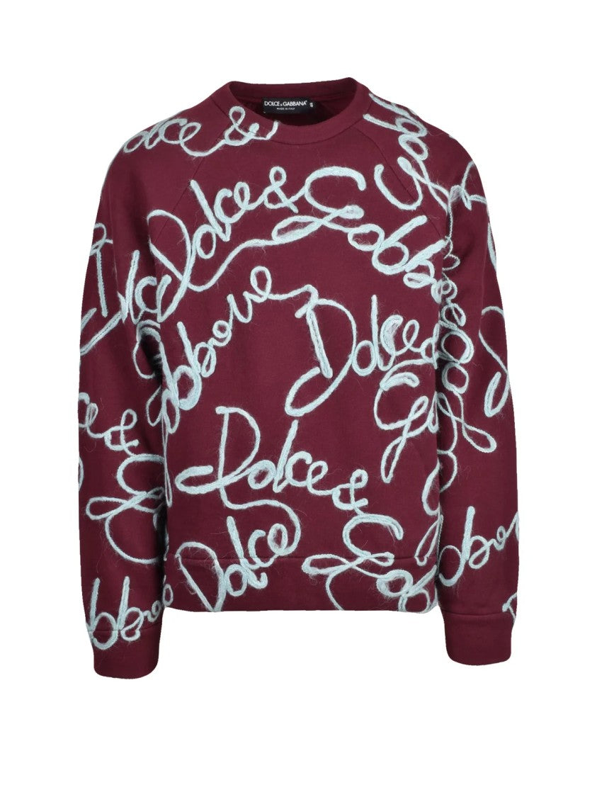 Dolce & Gabbana Red Raised Embroidery Oversized Cotton-Blend Sweatshirt