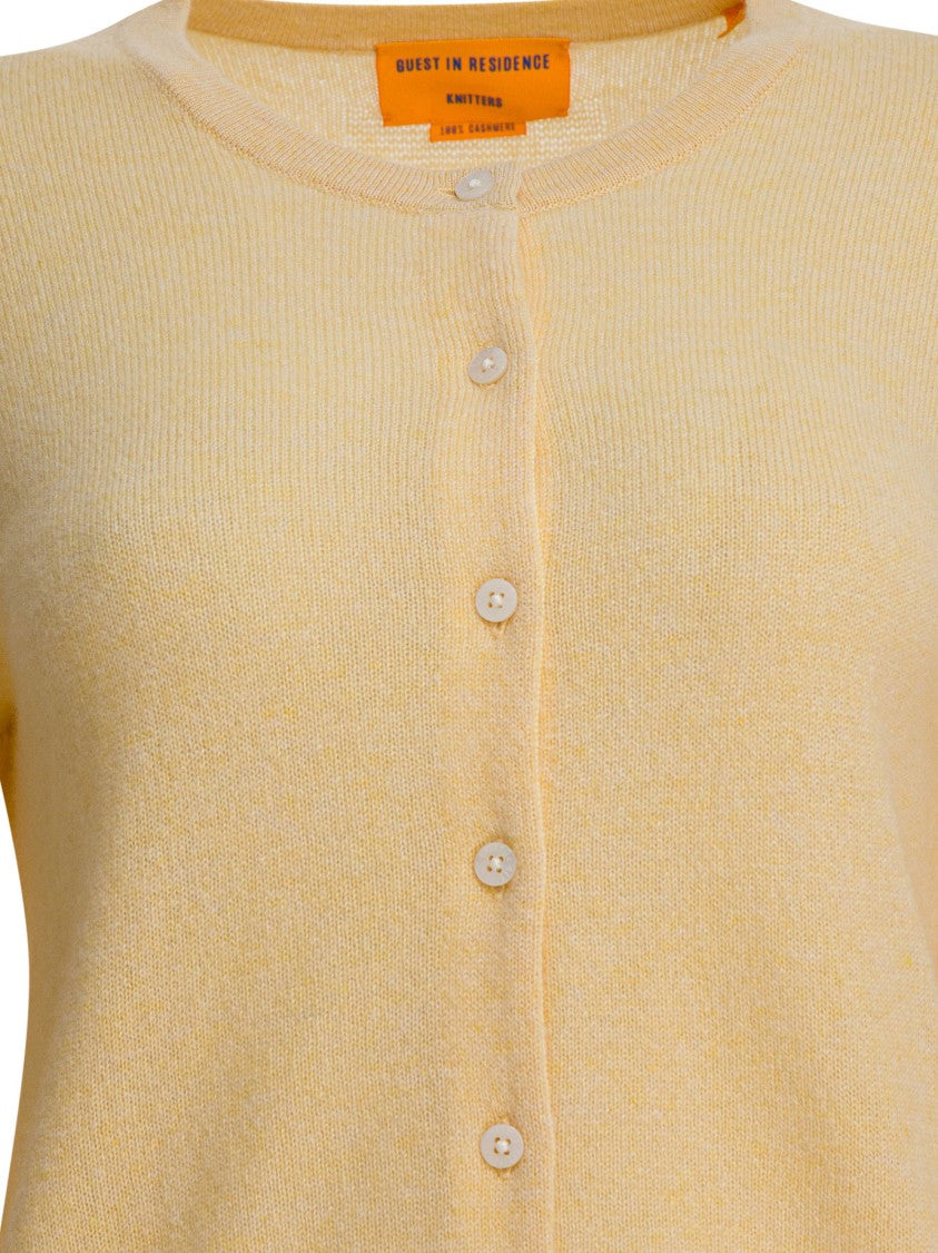 Guest In Residence Yellow Cashmere Cardigan With Button-Down Front