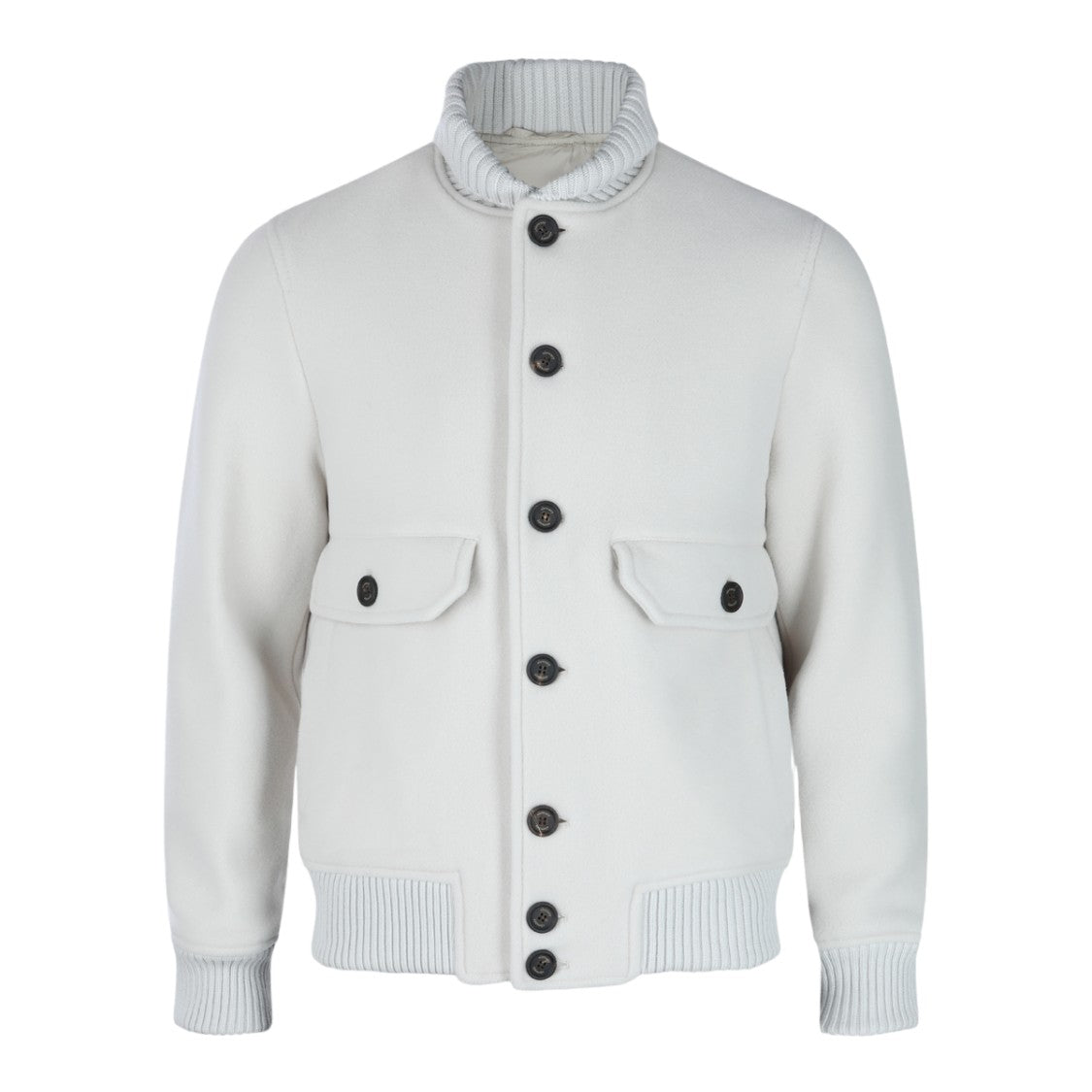 Eleventy White Jacket With Ribbed Collar And Cuffs