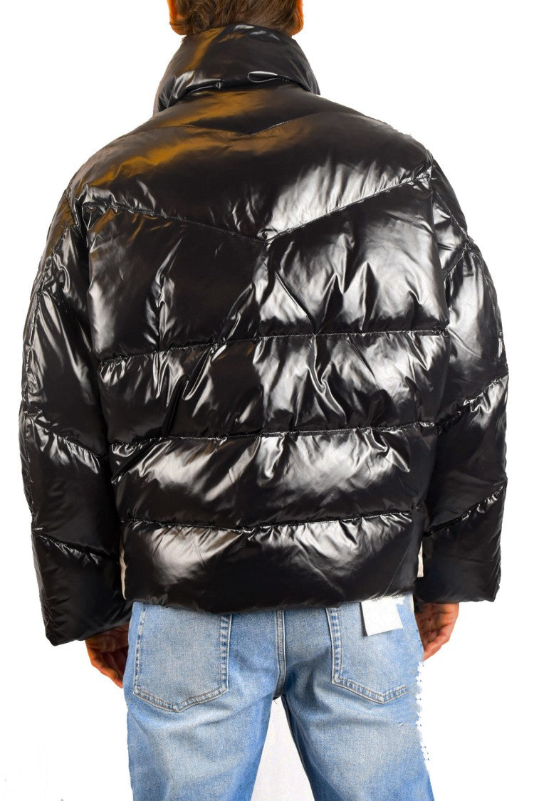 Neil Barrett Black High Funnel Collar Contrast Chevron Down Parka