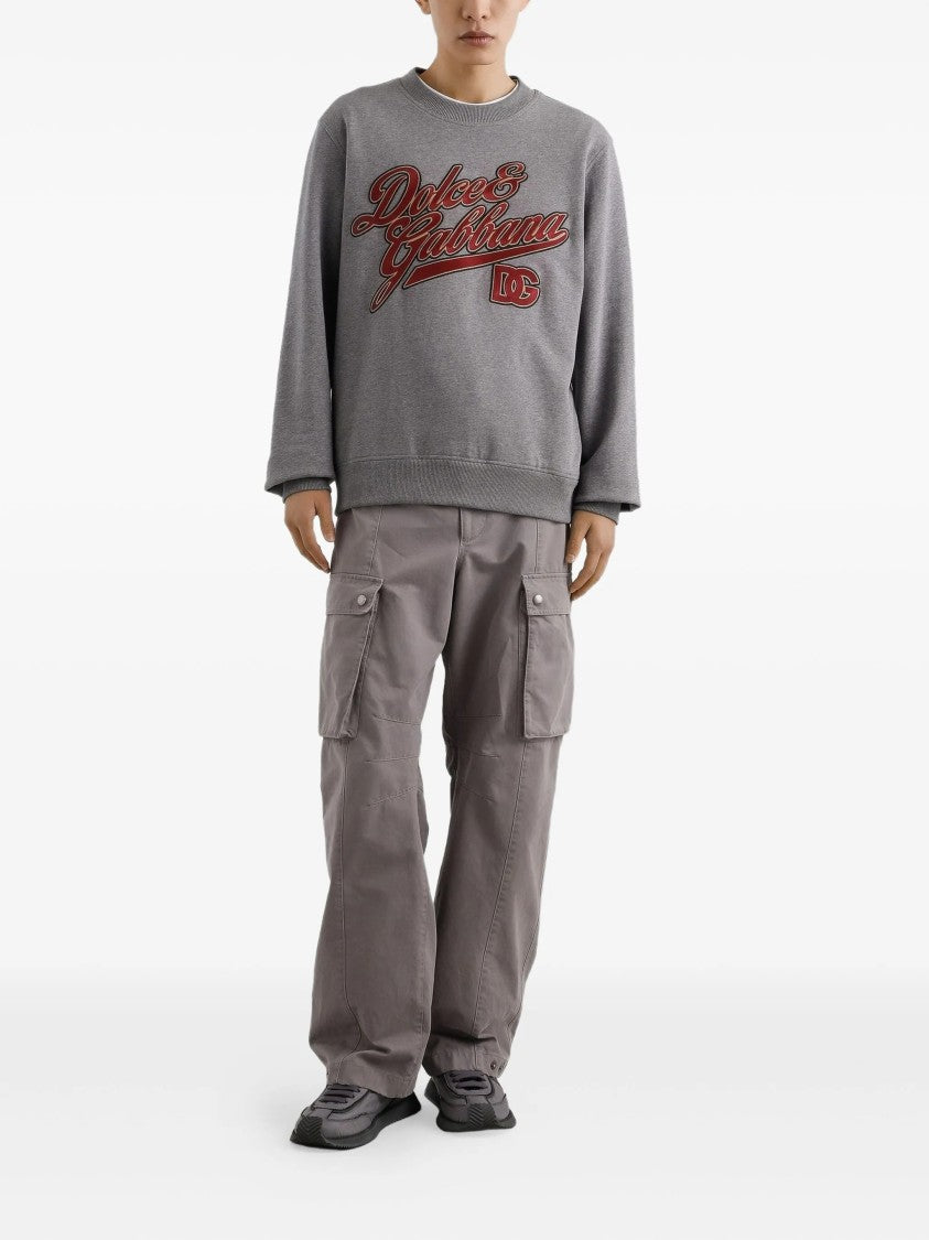 Dolce & Gabbana Grey Crewneck Vintage Script Logo Sweatshirt