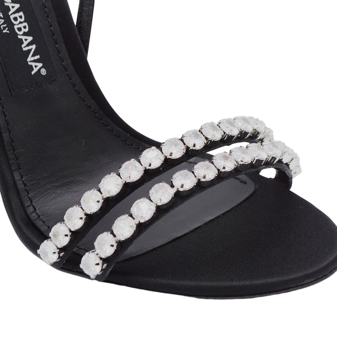 Dolce & Gabbana High-Heeled Black Sandals With Rhinestone Embellishments