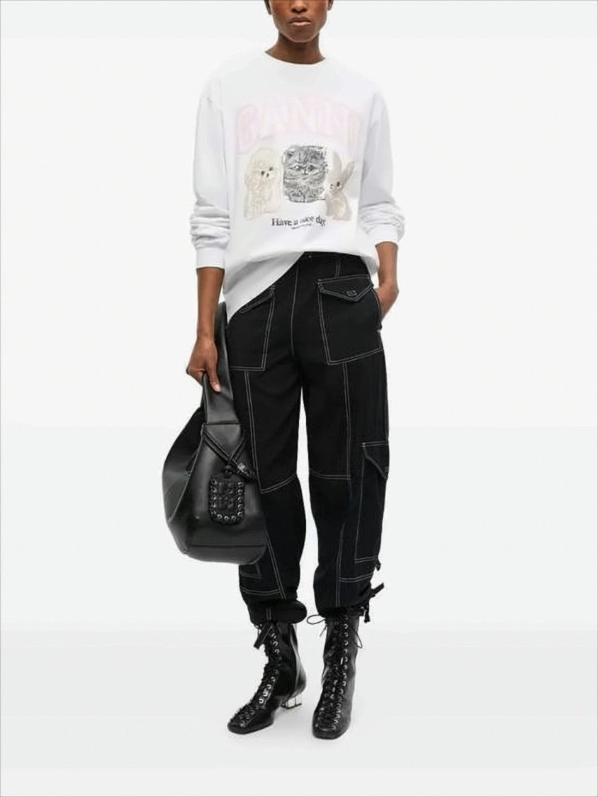 Ganni Long-Sleeve Relaxed Fit T-Shirt With Playful Graphics