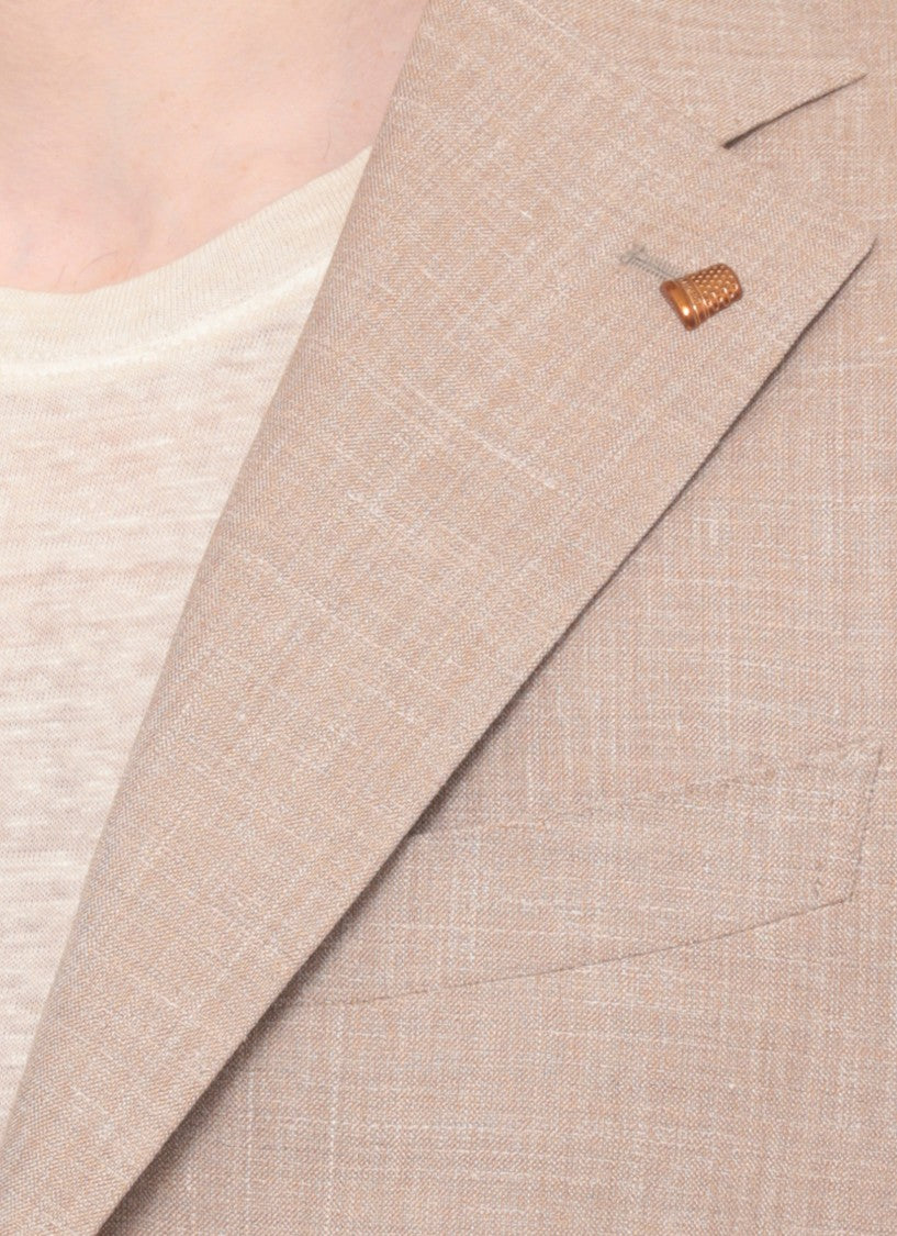 La Torre Red Beige Classic Lapel Wool Blazer