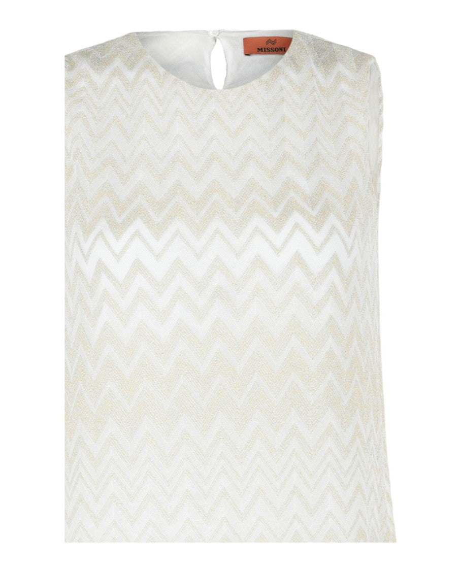 M Missoni Metallic Zigzag Pattern Shift Dress With Button Closure
