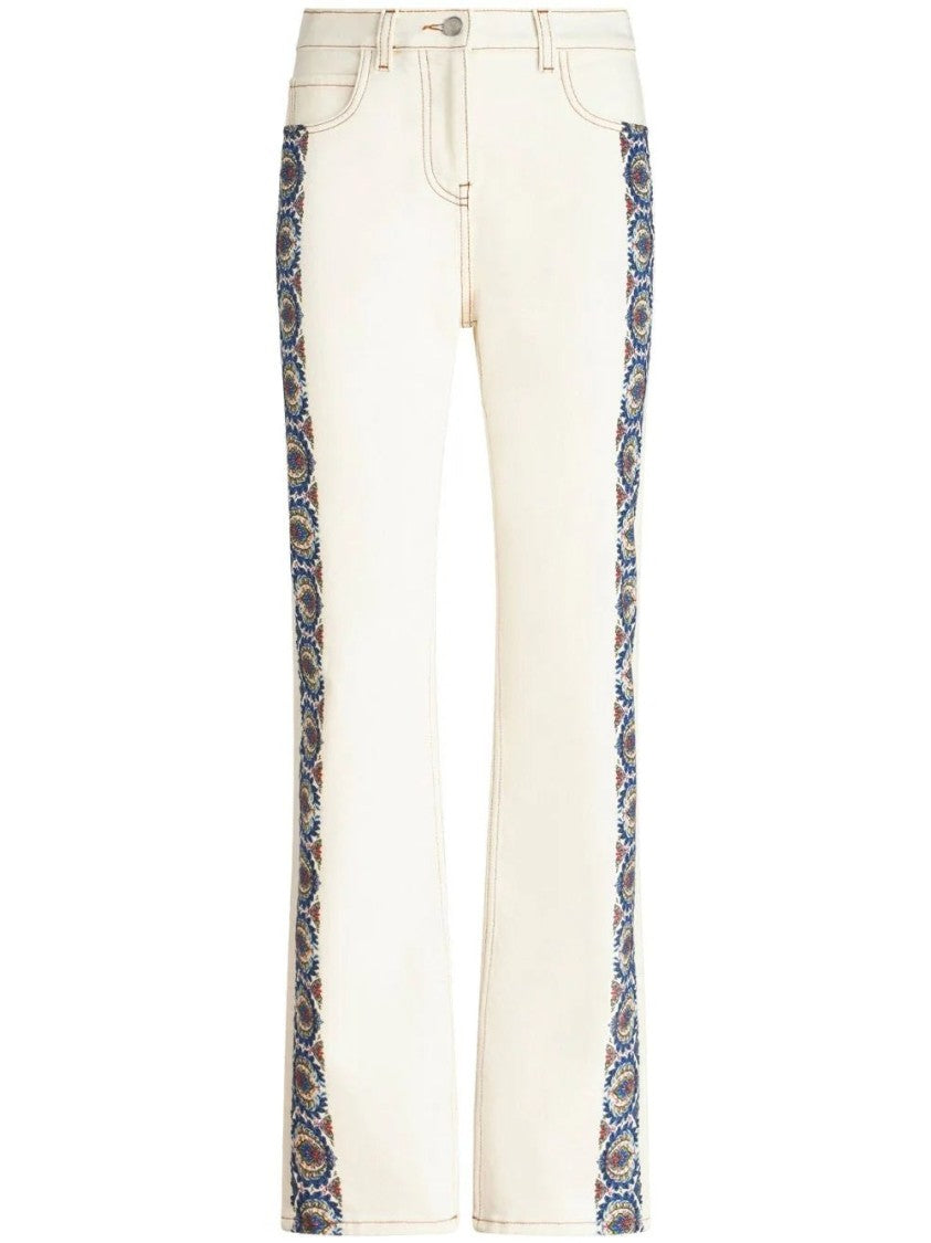 Etro Embroidered White Straight Jeans With Tailored Fit