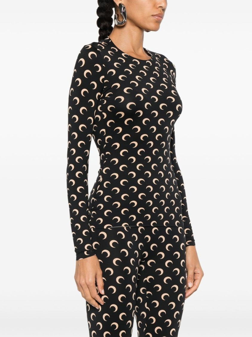 Marine Serre Black Long Sleeve Crescent Moon Top