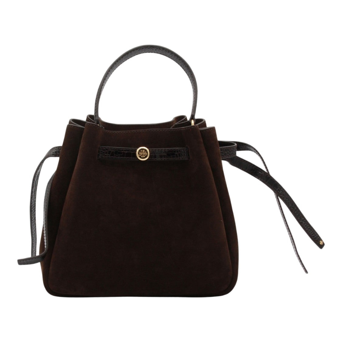 Tory Burch Structured Dark Brown Suede Handbag