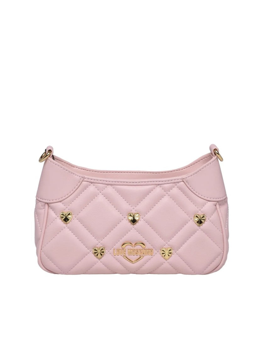 Love Moschino Quilted Pink Crossbody Bag With Chain And Decorative Heart Studs