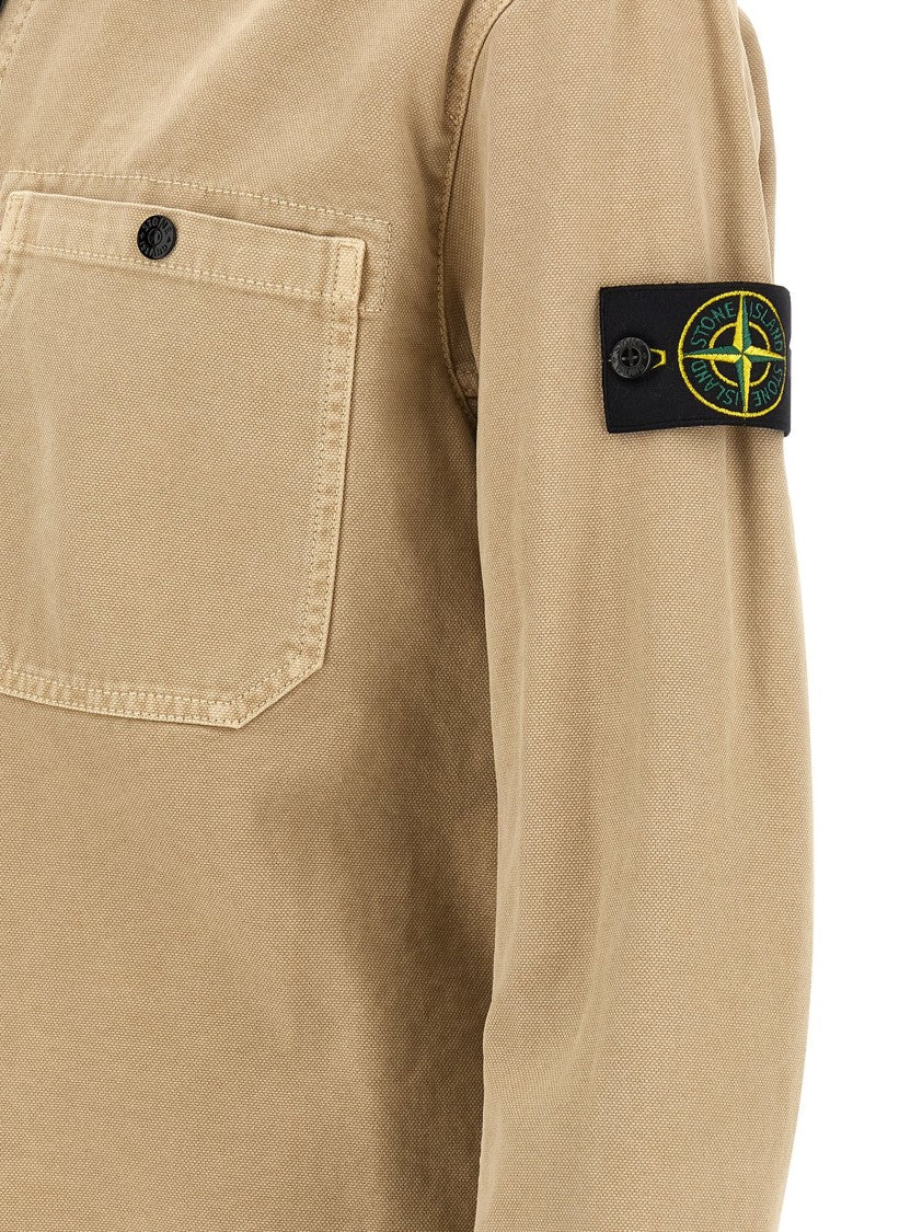 Stone Island Garment-Dyed Panama Cotton Overshirt With Fold-Up Turtleneck