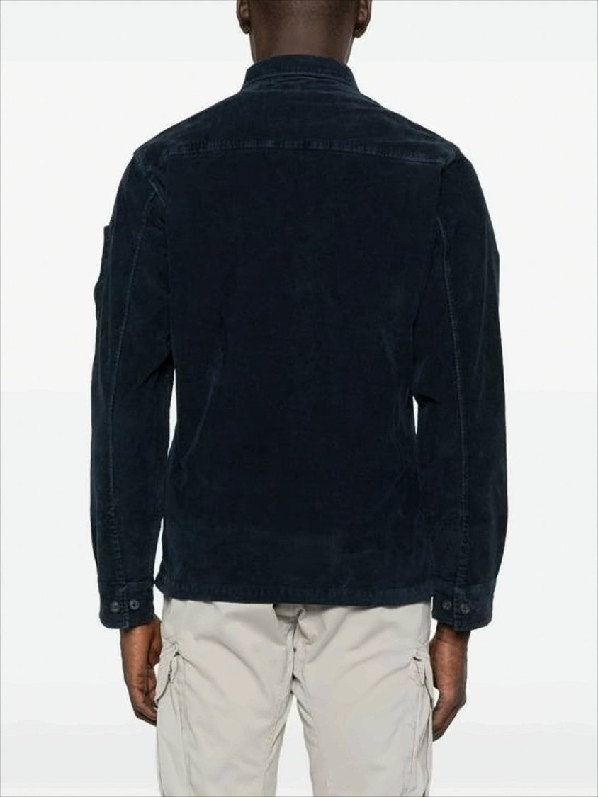 C.P. Company Navy Corduroy Jacket With Button-Up Front And Unique Lens Detail