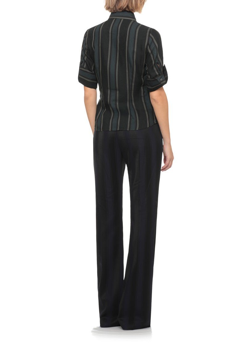 Vivienne Westwood Green Violin Striped Viscose Short Sleeve Shirt