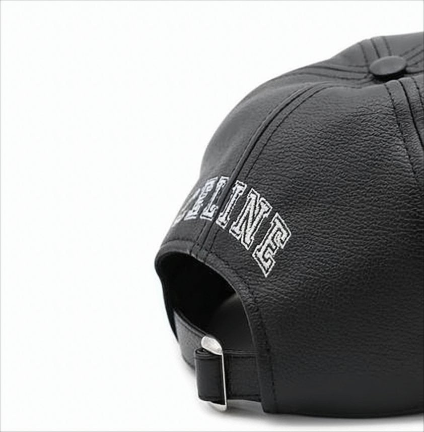Celine Structured Black Leather Baseball Cap With Stitched Emblem