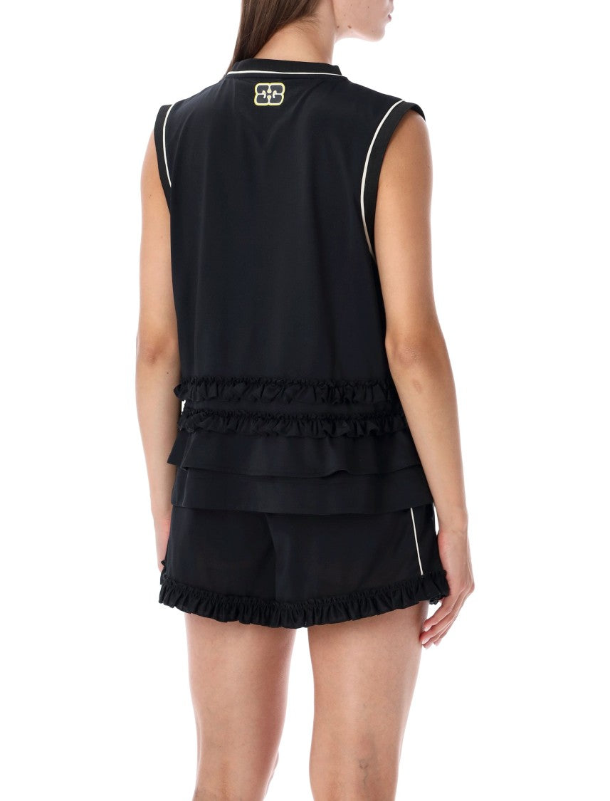 Ganni Layered Ruffle Tank Top With Bold Graphic Print