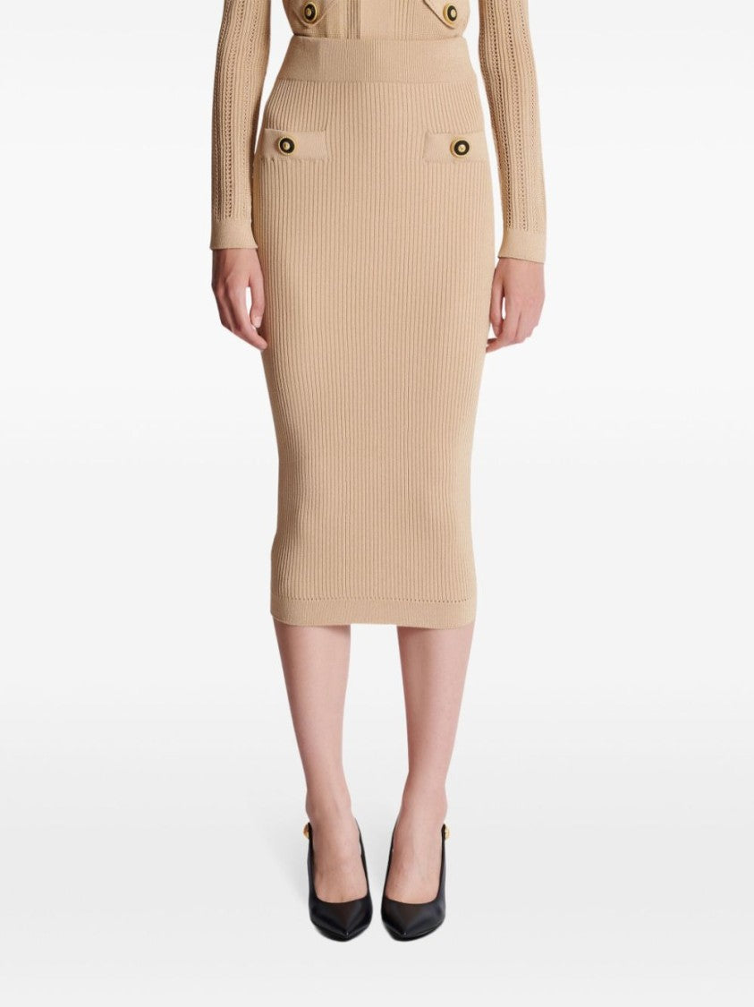 Balmain Stretch-Design Skirt With Decorative Button Detailing