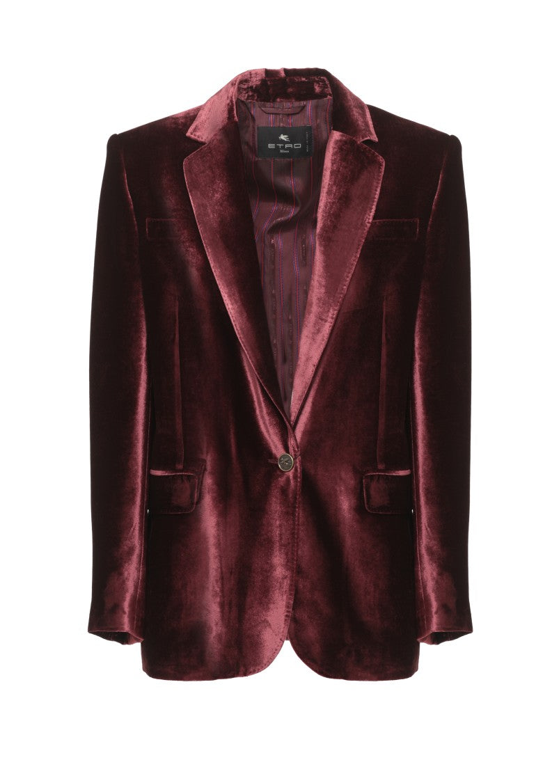 Etro Bordeaux Pegaso Buttons Velvet Blazer