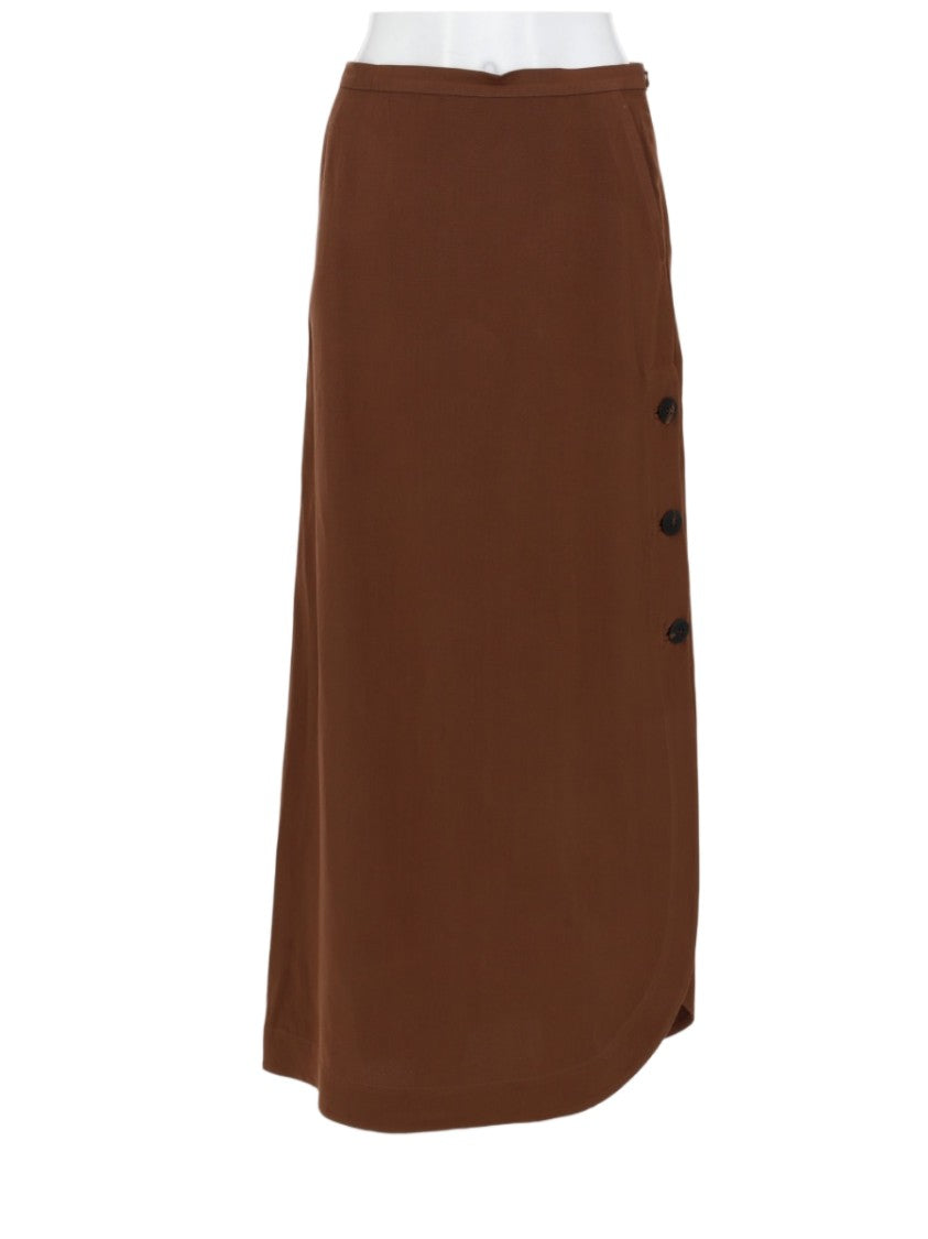 Max Mara Wrap-Style Midi Skirt In Rich Brown Viscose-Linen Blend