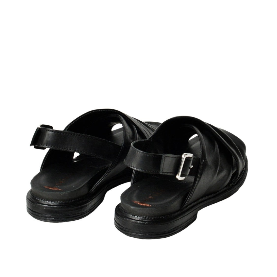 Dei Colli Crossed Strap Black Pleated Leather Sandals